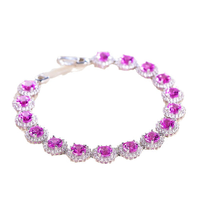 S925 silver diamond natural pink zircon bracelet