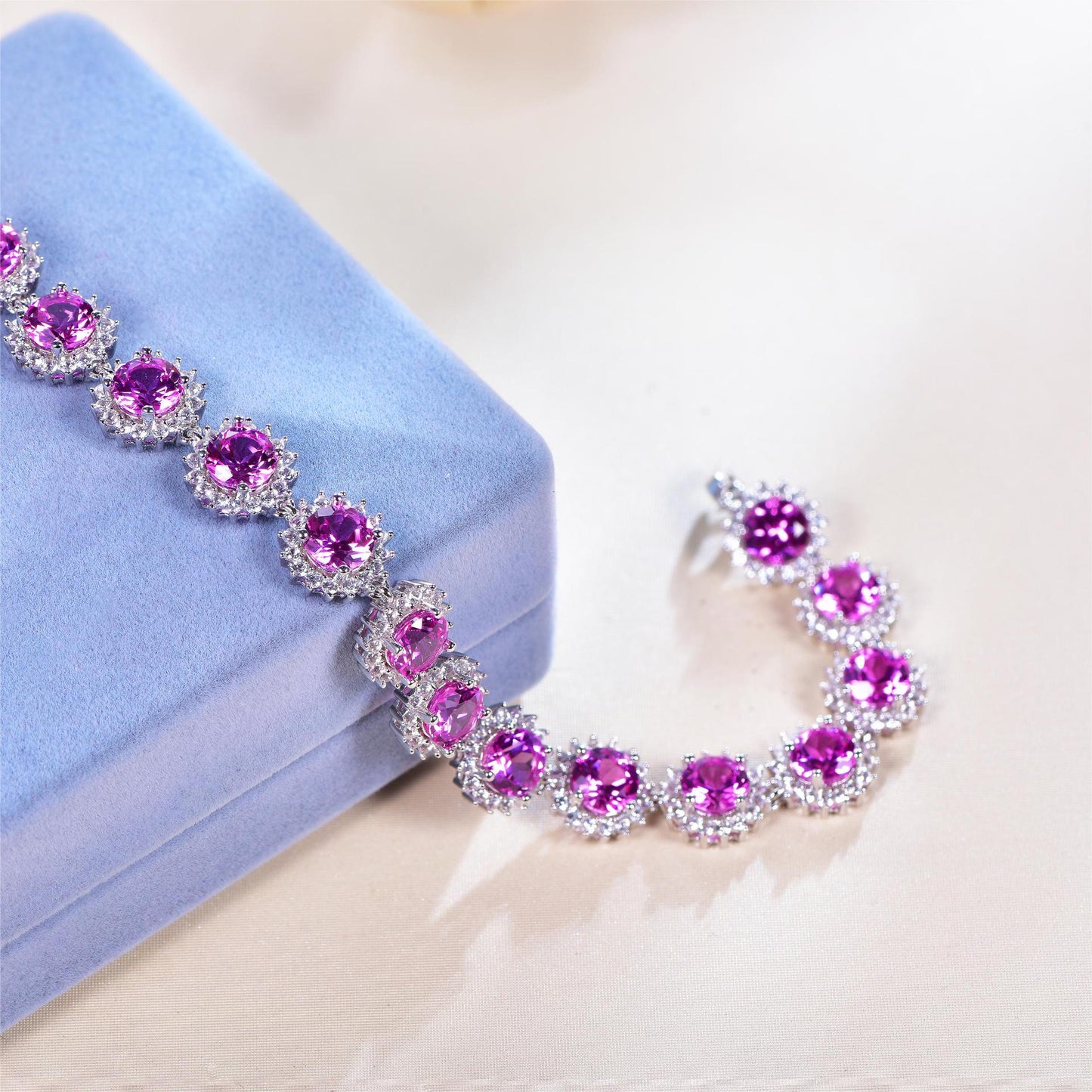 S925 silver diamond natural pink zircon bracelet