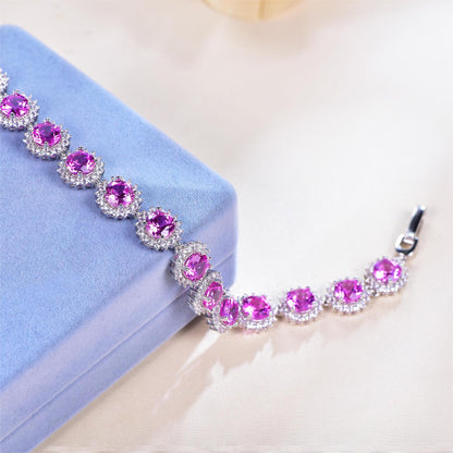 S925 silver diamond natural pink zircon bracelet