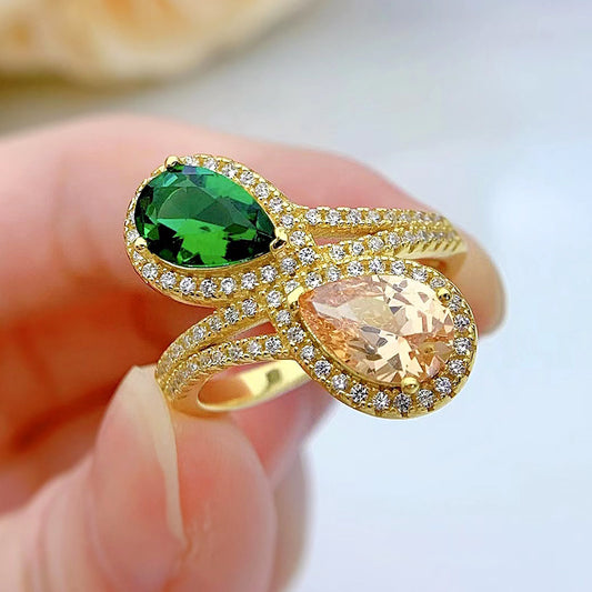 Gold Vintage Colored Gemstone Diamond Ring