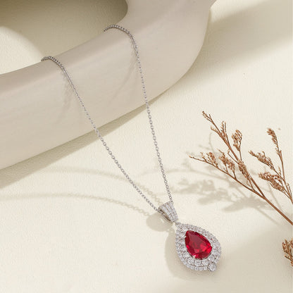 S925 sterling silver full diamond teardrop shaped zircon necklace