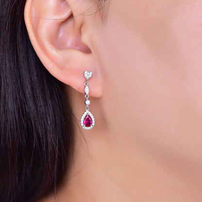 S925 sterling silver teardrop cut ruby earrings