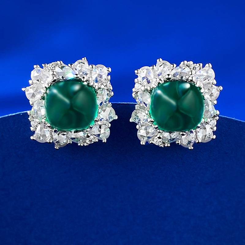 Fat square cut emerald earrings 7*7mm