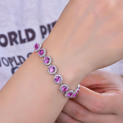 S925 silver diamond natural pink zircon bracelet