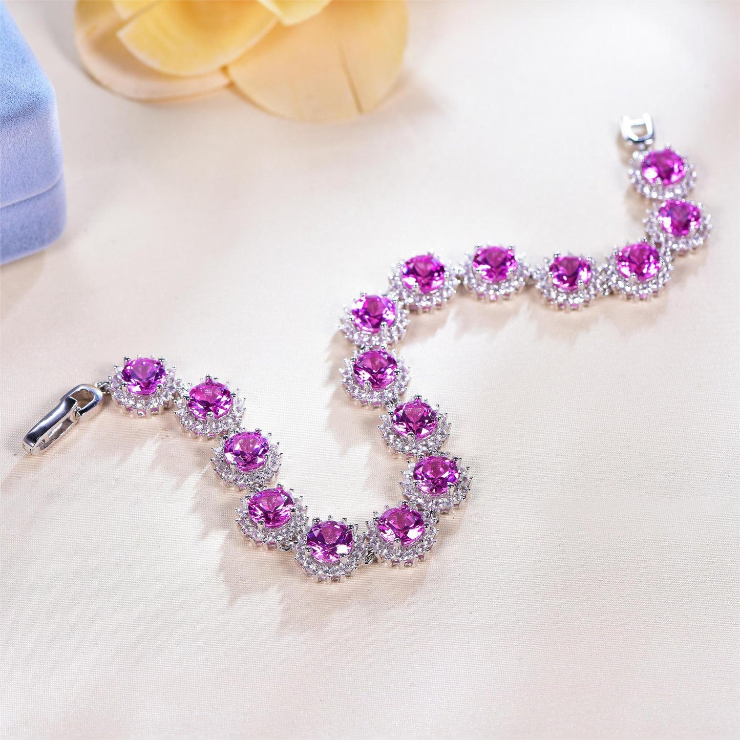 S925 silver diamond natural pink zircon bracelet