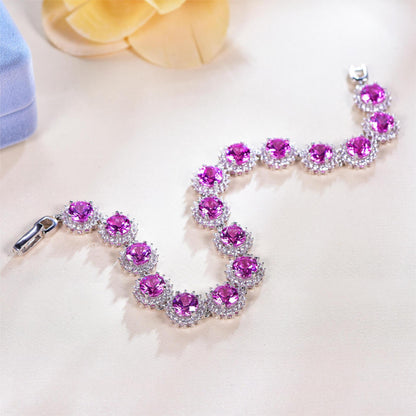 S925 silver diamond natural pink zircon bracelet