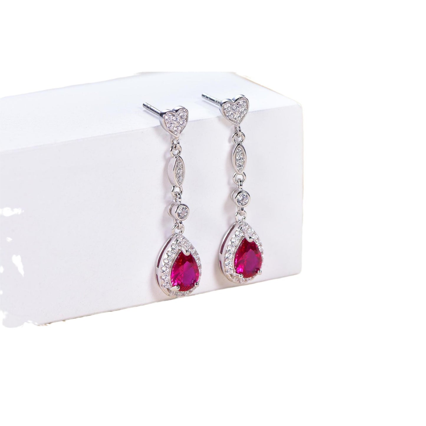 S925 sterling silver teardrop cut ruby earrings