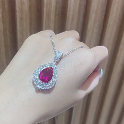 S925 sterling silver full diamond teardrop shaped zircon necklace