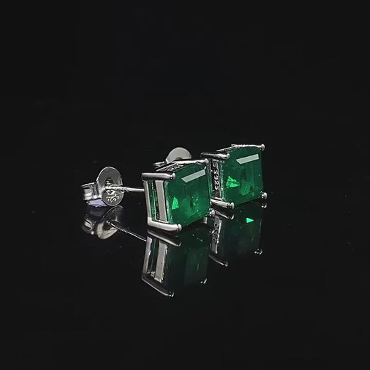 S925 silver emerald Paraiba square earrings 7*7mm