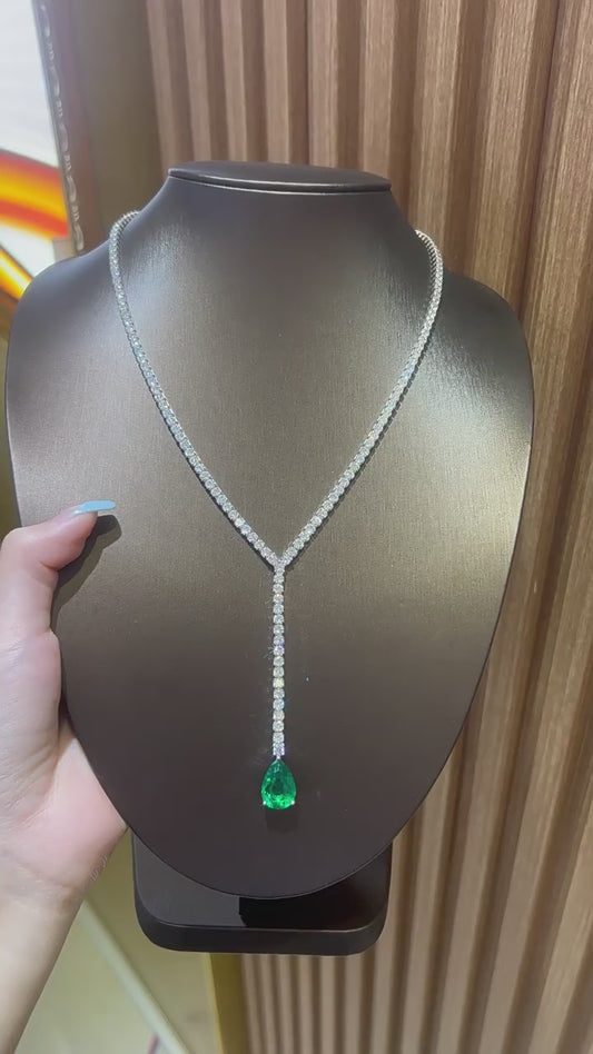 S925 sterling silver diamond vintage emerald necklace